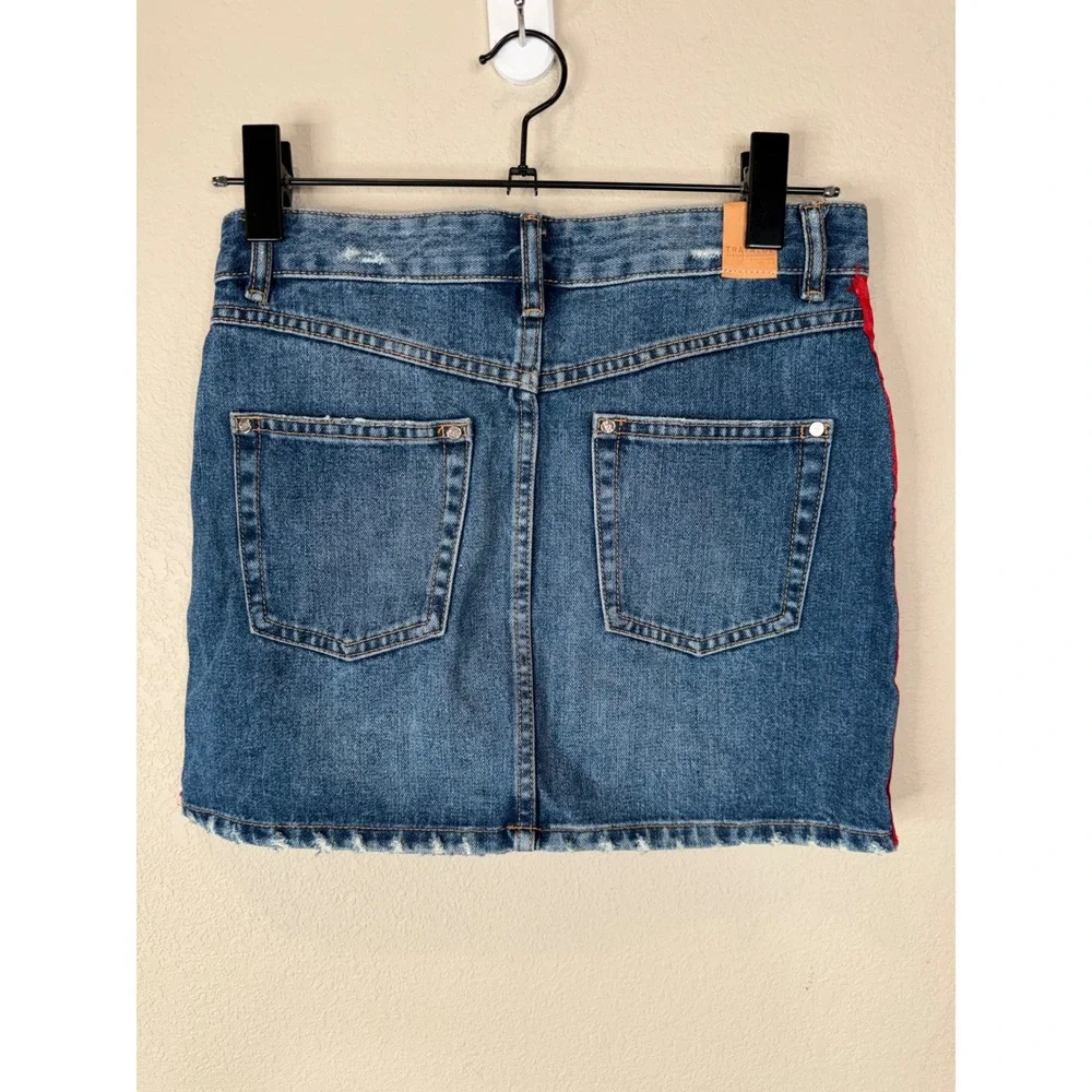 Zara TRF Denim Mini Skirt Blue Medium Wash‎ Red White Side Stripe Size XS 24